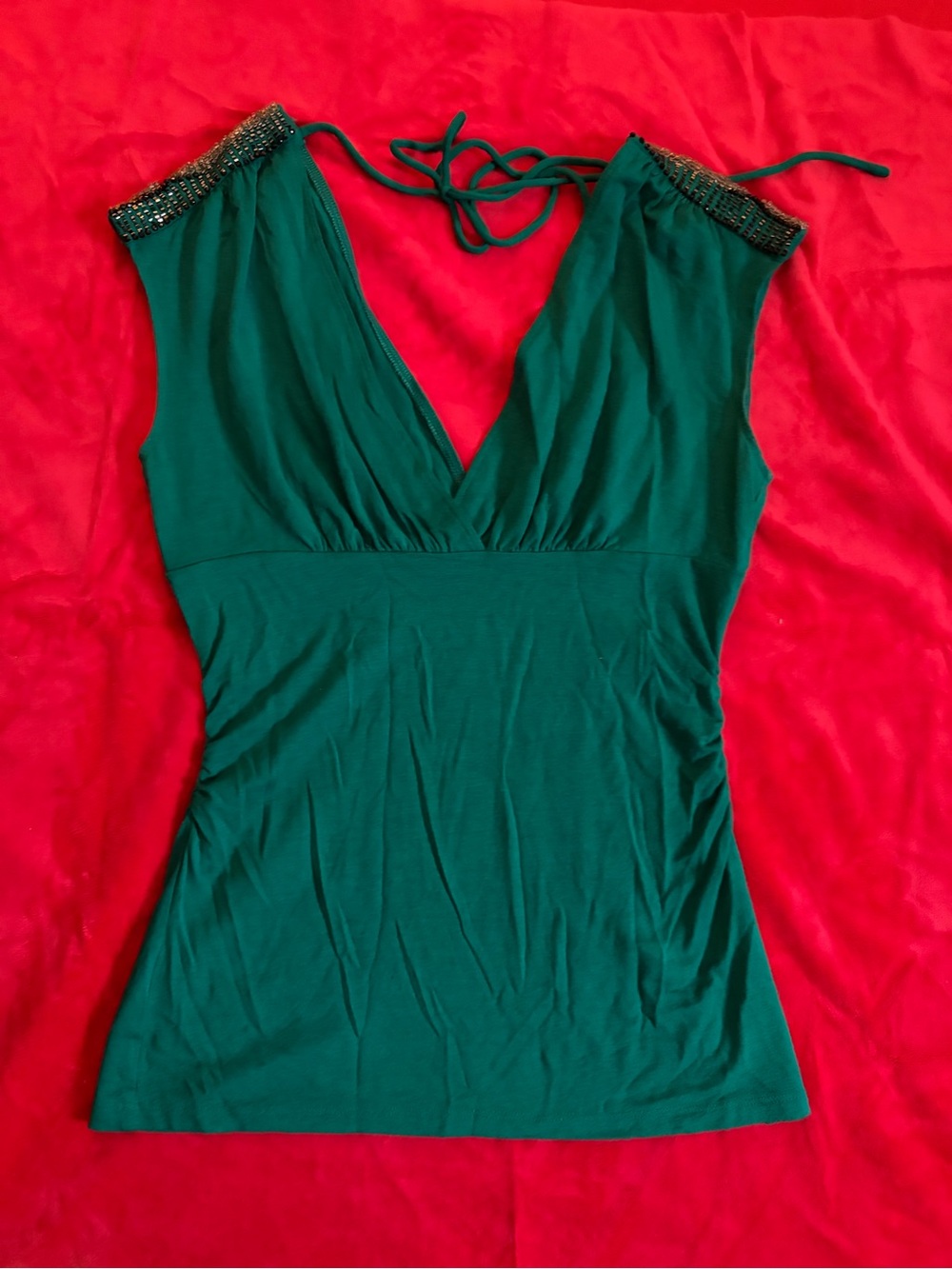 Guess Teal Halter Top with Beaded Label